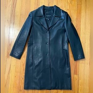 Andrew Marc (Marc New York) - Knee-Length, Black, 3-Button Leather Trench